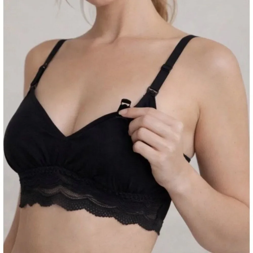 NEW Cosabella Womens Medium Evolution Modal Nursing Bra‎ Black Lace Trim